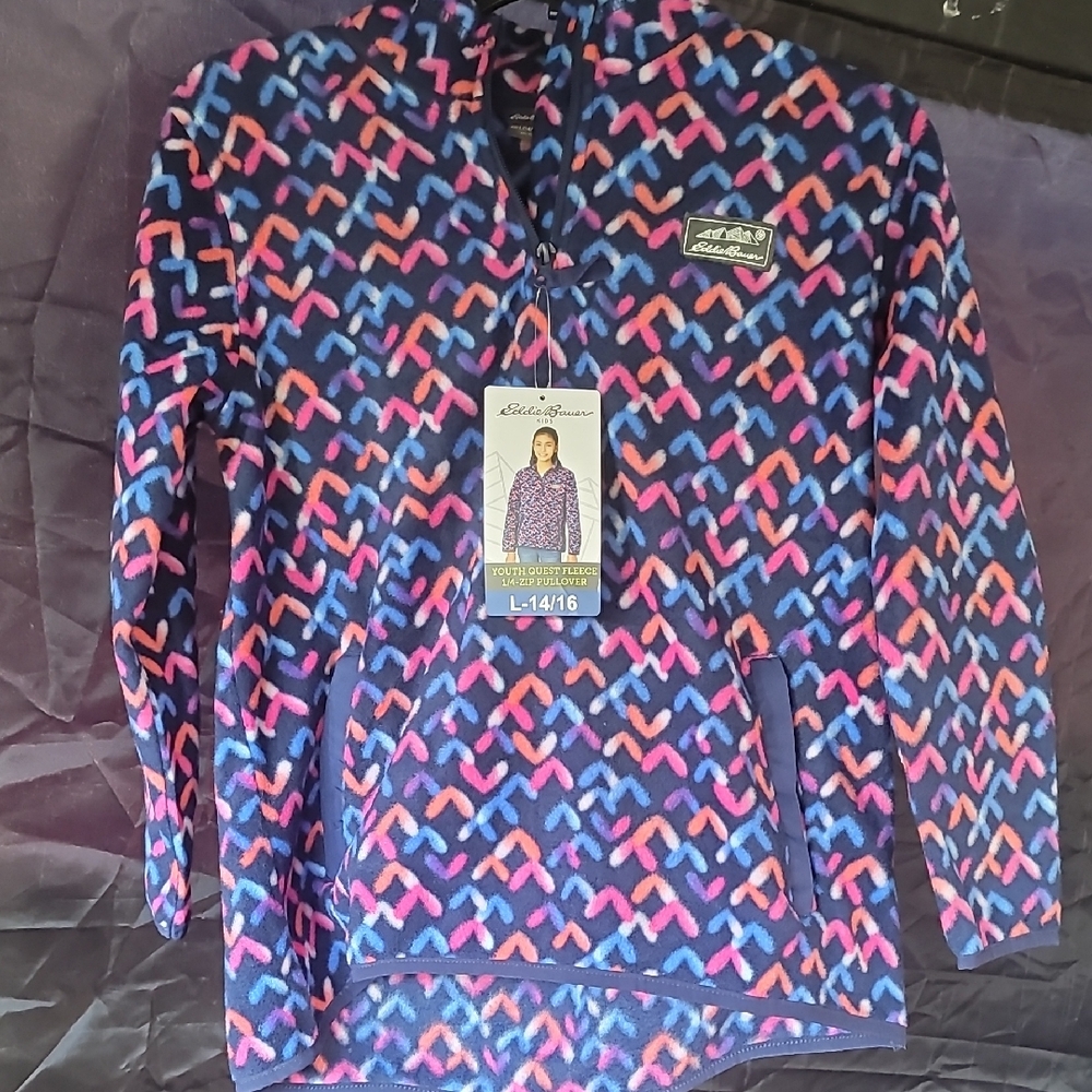 Eddie Bauer Kids' Blue and Pink Patterned Fleece Pullover